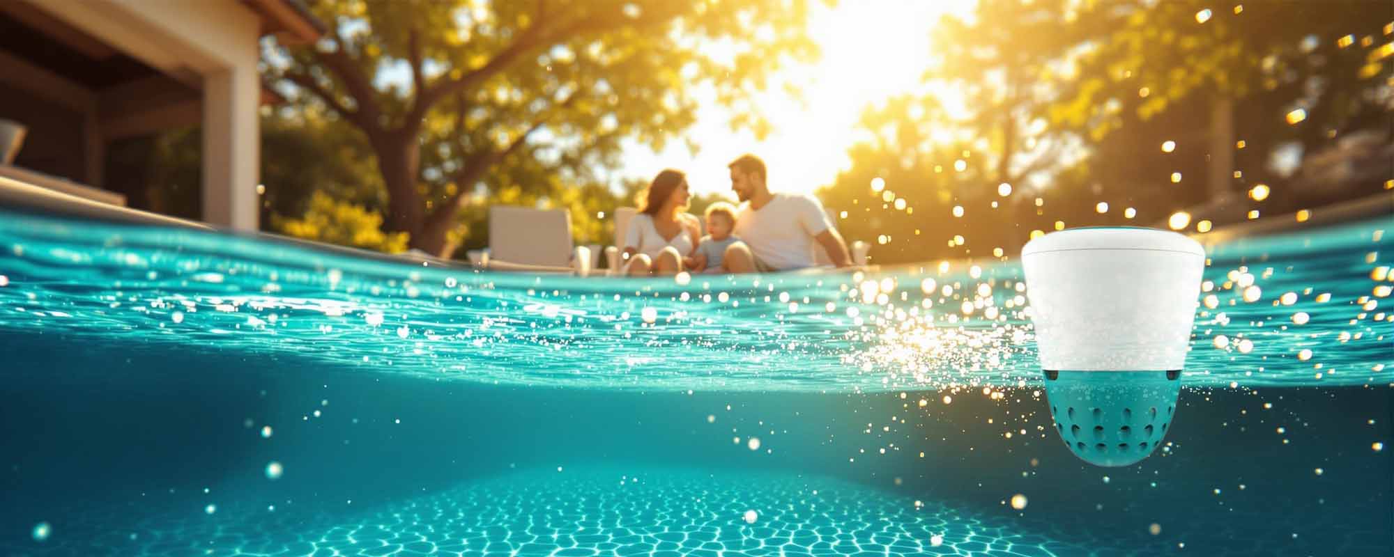 A crystal clear backyard pool kept sparkling by MySmartPool smart pool care