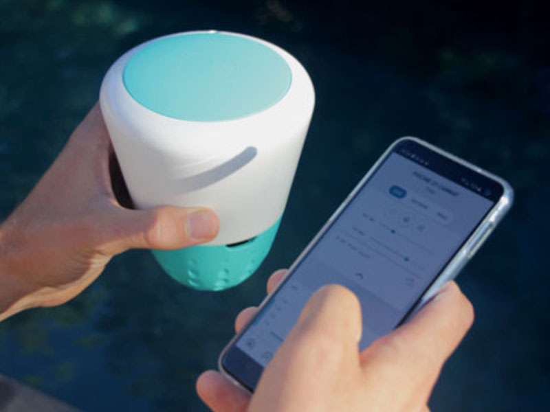 ICO smart pool water monitor and the companion app showing real-time water chemistry