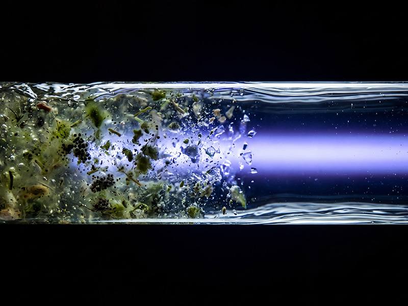 Spectralight UV-C chamber sanitizing pool water with hospital-grade ultraviolet light